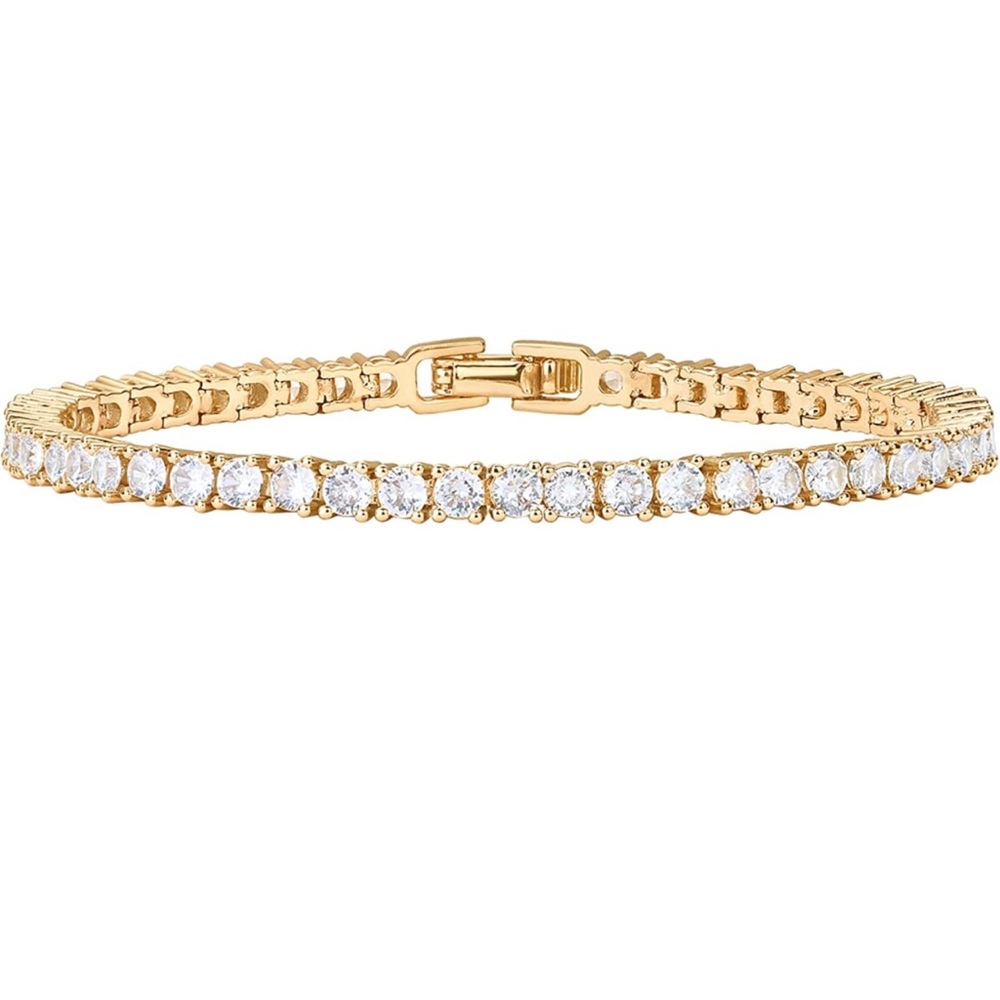 14K Gold Plated 3mm Cubic Zirconia Classic Tennis Bracelet/size 7inch